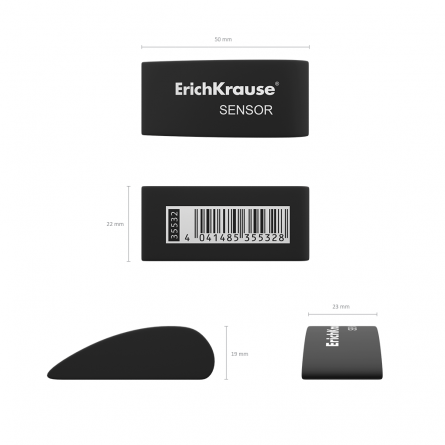 Ластик Erich Krause, "Sensor Black&Whitе", термопластичная резина, форма капли, 50х18х23 мм,  картонная упаковка фото 3
