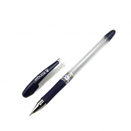 Ручка шариковая Alingar "Maxriter", 0,7 мм, синяя, игольчатый, металлизированный наконечник, резиновый грип, шестигранный прозрачный пластиковый корп. фото 2
