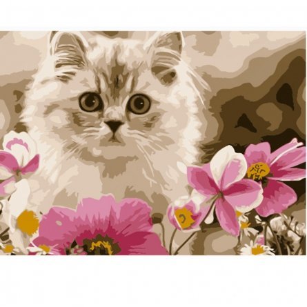 Картина по номерам Рыжий кот, 22х30 см, с акриловыми красками, холст, "Пушистый котик в цветах" фото 1