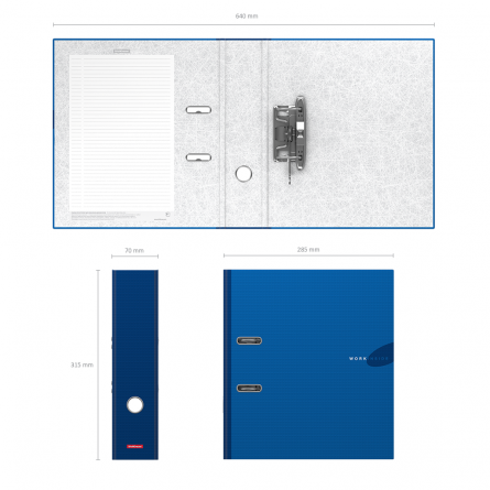 Папка-регистратор с арочным механизмом, ErichKrause "Work inside", А4, 285х315х70 мм, синий фото 3