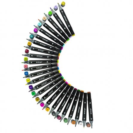 Набор двухсторонних скетчмаркеров Alingar, 24 цвета, базовые цвета, пулевидный/клиновидный 1-6 мм, спиртовая основа, ПВХ упаковка фото 2