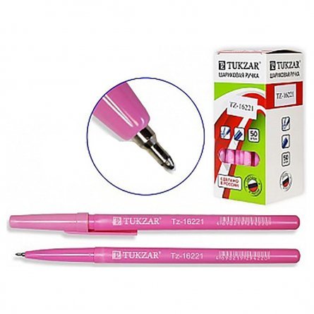 Ручка шариковая на масляной основе, TUKZAR, 0,5 мм синяя, игольчатый наконечник, круглый розовый корпус, картонная упаковка фото 1