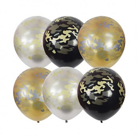 Воздушные шары М12"/30 см BLACK&GOLD&SILVER " Милитари", 25 шт. шар латекс фото 1