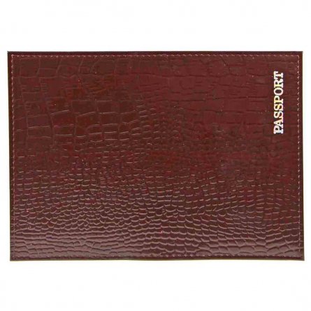 Обложка для паспорта, натур. кожа, коричневая, тиснение, конгрев, "Крокодил" фото 1