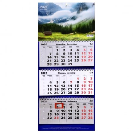 Календарь настенный квартальный трехблочный, гребень, ригель, 310 мм * 690 мм, Квадра "Природа" 2021 г. фото 1