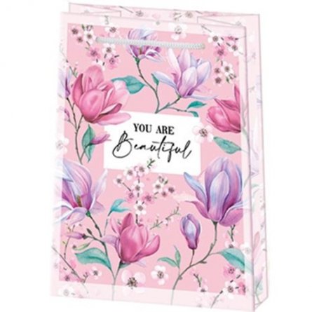 Пакет подарочный бумажный Мир открыток (MS) 13,5*18 см, "Цветы на розовом", ламинация фото 1