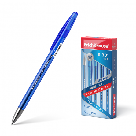 Ручка гелевая Erich Krause R-301 ,"Original Gel Stick ", 0,5 мм, синий, мелалл. наконеч., шестигранный, тонир., пластиковый корпус, картон. упаков. фото 1