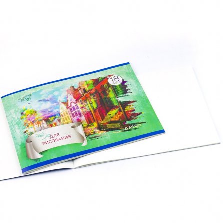 Тетрадь для рисования 19,5*27,5 см., 18л., Alingar, на скрепке, мелованный картон, "Город" фото 2