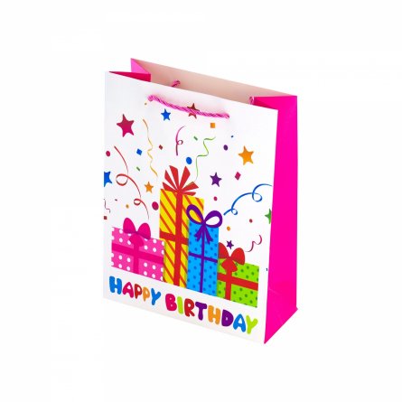Пакет подарочный бумажный Alingar, (М) 18х24х8,5 см, "Happy birthday", ламинация, (4 дизайна в коробе) фото 2