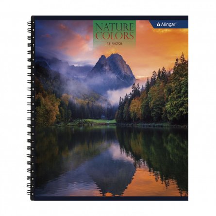 Тетрадь 48л., клетка, Alingar, гребень, блок офсет, мелованный картон (стандарт), "Nature colors"" фото 1