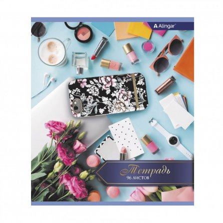 Тетрадь 96л., А5, клетка, Alingar "Office", скрепка, мелованный картон (стандарт), блок офсет, 4 дизайна в пленке т/у фото 3