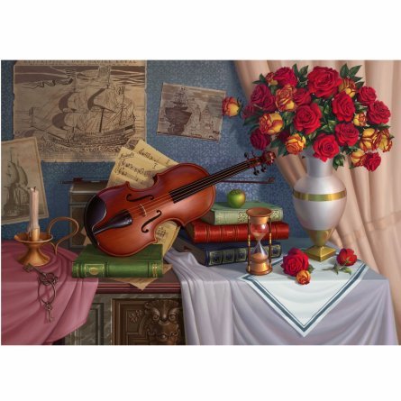 Алмазная мозаика Рыжий кот, без подрамника, на картоне, с частичным заполнением, (клас.), 30х40 см, 30 цветов "Натюрморт со скрипкой" фото 1