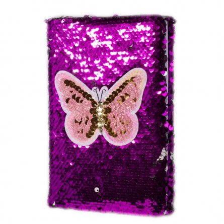 Подарочный блокнот А5, 7БЦ, Alingar, пайетки, аппликация, линия, 60 л., "Бабочка", фиолетовый фото 4