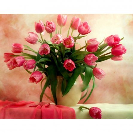 Картина по номерам Рыжий кот, 22х30 см, с акриловыми красками, холст, "Букет розовых тюльпанов" фото 1