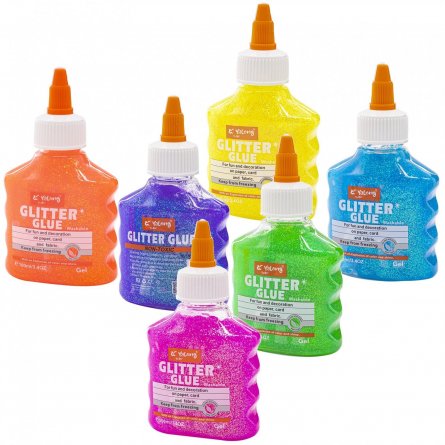 Клей глиттер с блестками Yalong, "Сияние", 6 цветов, 100 мл, дозатор, картонный бокс фото 1