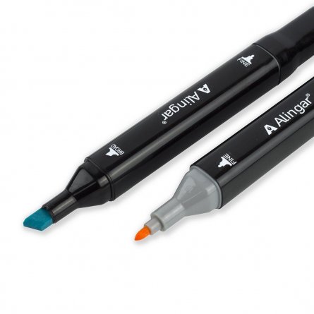 Набор скетчмаркеров DUO Alingar,12 цветов, базовые цвета, пулевидный/клиновидный 1-6 мм, спиртовая основа, ПВХ упаковка фото 4