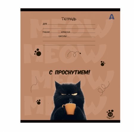 Тетрадь 12л., клетка, Alingar, скрепка, блок офсет, 100% белизна,  мелованный картон (стандарт), "Мур-мяфф", 5 дизайнов в пленке т/у фото 7