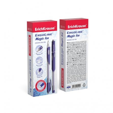 Ручка гелевая Erich Krause "ErgoLine Magic Ice", 0,5 мм, синяя, стираем. черн.,резин.грип, тонир. круглый корпус,  картон.уп., фото 2