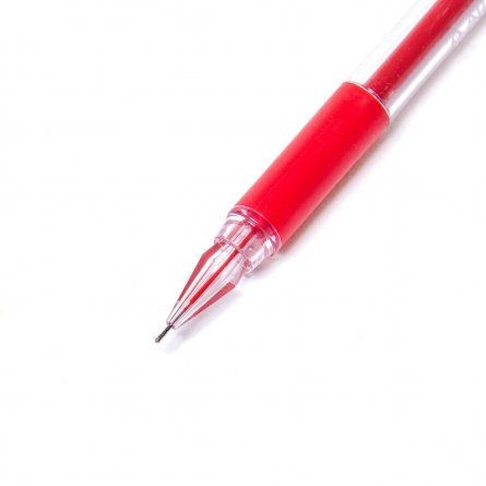Ручка гелевая Alingar "Cristal", 0,5 мм, красная, игольчатый метал. наконечник, резиновый грип, круглый, прозрачный, пластиковый корпус, в уп. 12 шт. фото 3