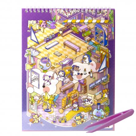 Наклейки для творчества - антистресс блокнот, 200*265 мм, "Animal Party", фиолет, XXL, 3D стикеры, 6 комнат, в комплекте пинцет, пакет с европодвесом фото 12