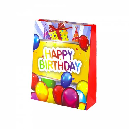 Пакет подарочный бумажный Alingar, (М) 18х24х8,5 см, "Happy birthday", ламинация, (4 дизайна в коробе) фото 4