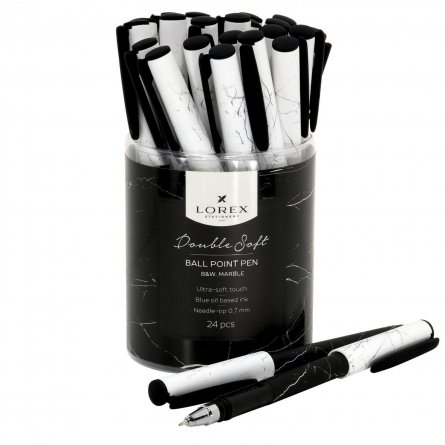 Ручка масляная LOREX "B&W.MARBLE Double Soft", 0,7 мм, синяя, металлизированный игольчатый наконечник, прорез. грип, круглый прорезиненный корпус фото 1