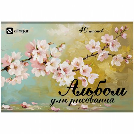 Альбом для рисования А4 40л. Alingar ,на скрепке ,мелованный картон(стандарт) 210г/м2, офсет 100 г/м2,, "Сакура", 2 дизайна в пленке т/у фото 3