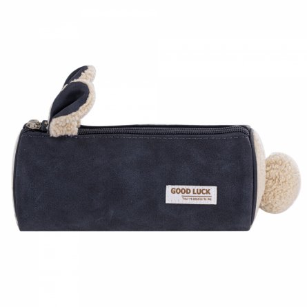 Пенал - тубус Alingar, экозамша, молния, 70 х 200 мм, "Good LUCK. You're special to me", с ушками и хвостиком, микс (графит, беж, св-беж) фото 6