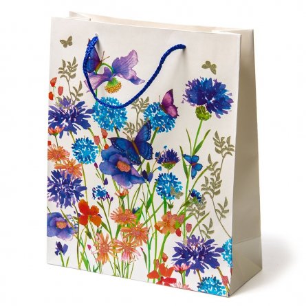 Пакет подарочный бумажный 320*260*100мм,"Полевые цветы и бабочки", глитер,ассорти фото 2