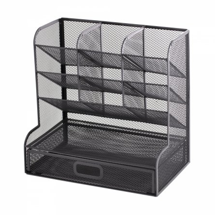 Подставка-органайзер д/канцтоваров, Alingar, металлическая, 27*15*27 см, 11 отделений, выдвижной ящик, черный фото 2