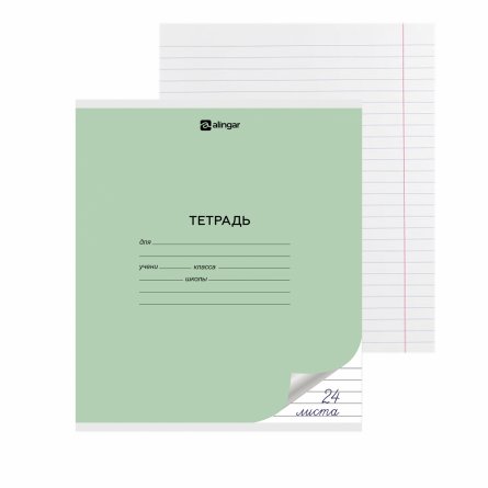 Тетрадь 24л., линия, Alingar, скрепка, блок офсет, 100% белизна, мелованный картон (стандарт), "Зелёная" фото 1