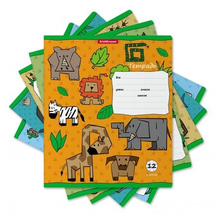 Тетрадь 12л., клетка, Erich Krause скрепка, блок офсет, мелованный картон "Animal World", 5 дизайнов фото 4