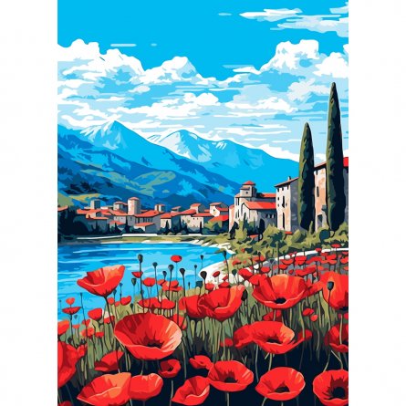 Картина по номерам Рыжий кот, 30х40 см, с акриловами красками, 30 цветов, холст, "Город у подножия гор" фото 1