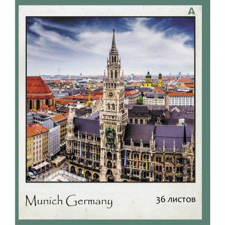 Тетрадь 36 л., А5, клетка, Alingar "Городские виды", скрепка, офсет,  мелованная бумага, 5 дизайнов в пленке т/у фото 4
