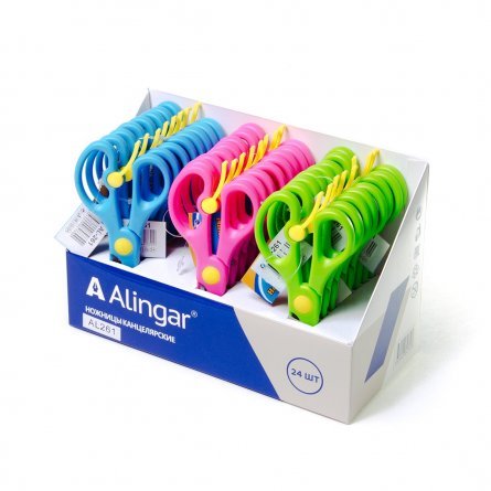 Ножницы канцелярские 13см. "ALINGAR" с эргономичной пластиковой ручкой и резиновой насадкой.