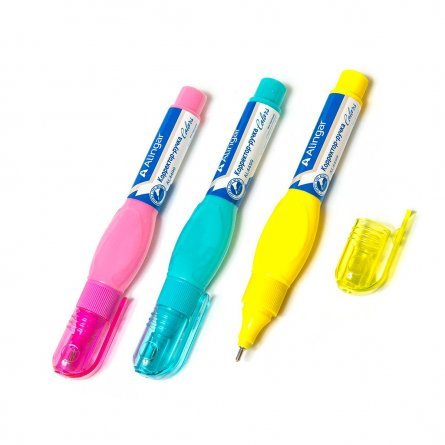 Корректор-ручка ALINGAR 7мл. металлический наконечник, цвет корпуса желтый,розовый и синий