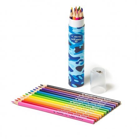 Цветные  карандаши 12цв+точилка, 3-гран., дер., корпус "Британия" гриф., 0,3 см, картон, уп.,