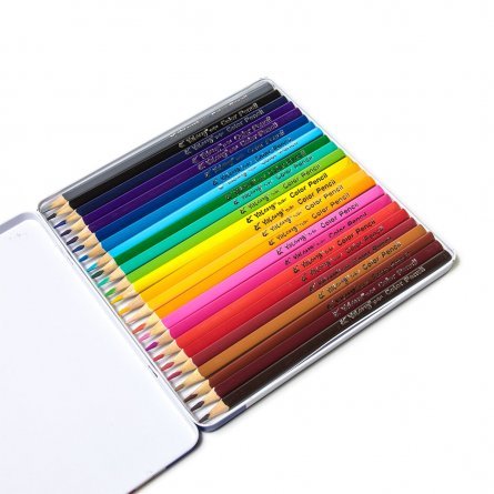 Цветные карандаши 24цв. 3-гран., деревянный корпус , грифель 0,3 см, пенал металлический