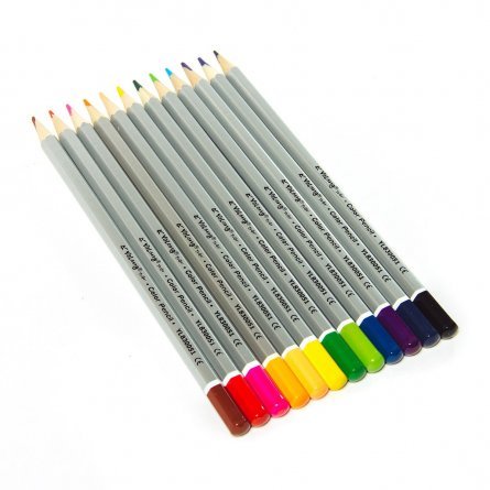 Цветные  карандаши 12цв. 6-гран., дер., корпус "серебро" гриф., 0,3 см, картон, уп.,