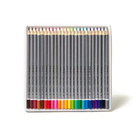 Цветные  карандаши 24цв. 6-гран., дер., корпус "серебро" гриф., 0,3 см, картон, уп.,