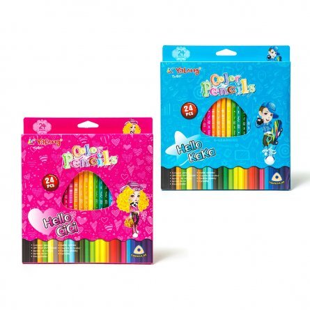 Цветные карандаши 24 цв., трехгранный корпус с узором грифель,0,3мм ,картонная коробка