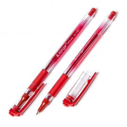 Ручка шариковая  красная на масляной основе,корпус прозрачн. тониров. c резиновым держателем ALINGAR