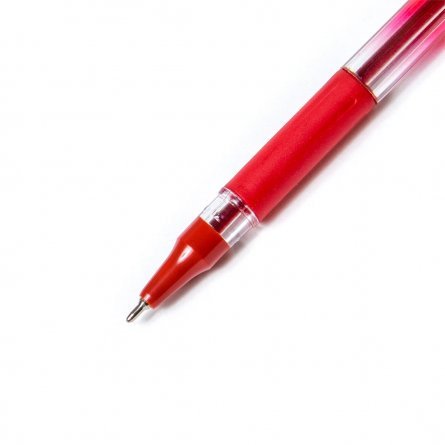 Ручка шариковая  красная на масляной основе,корпус прозрачн. тониров. c резиновым держателем ALINGAR
